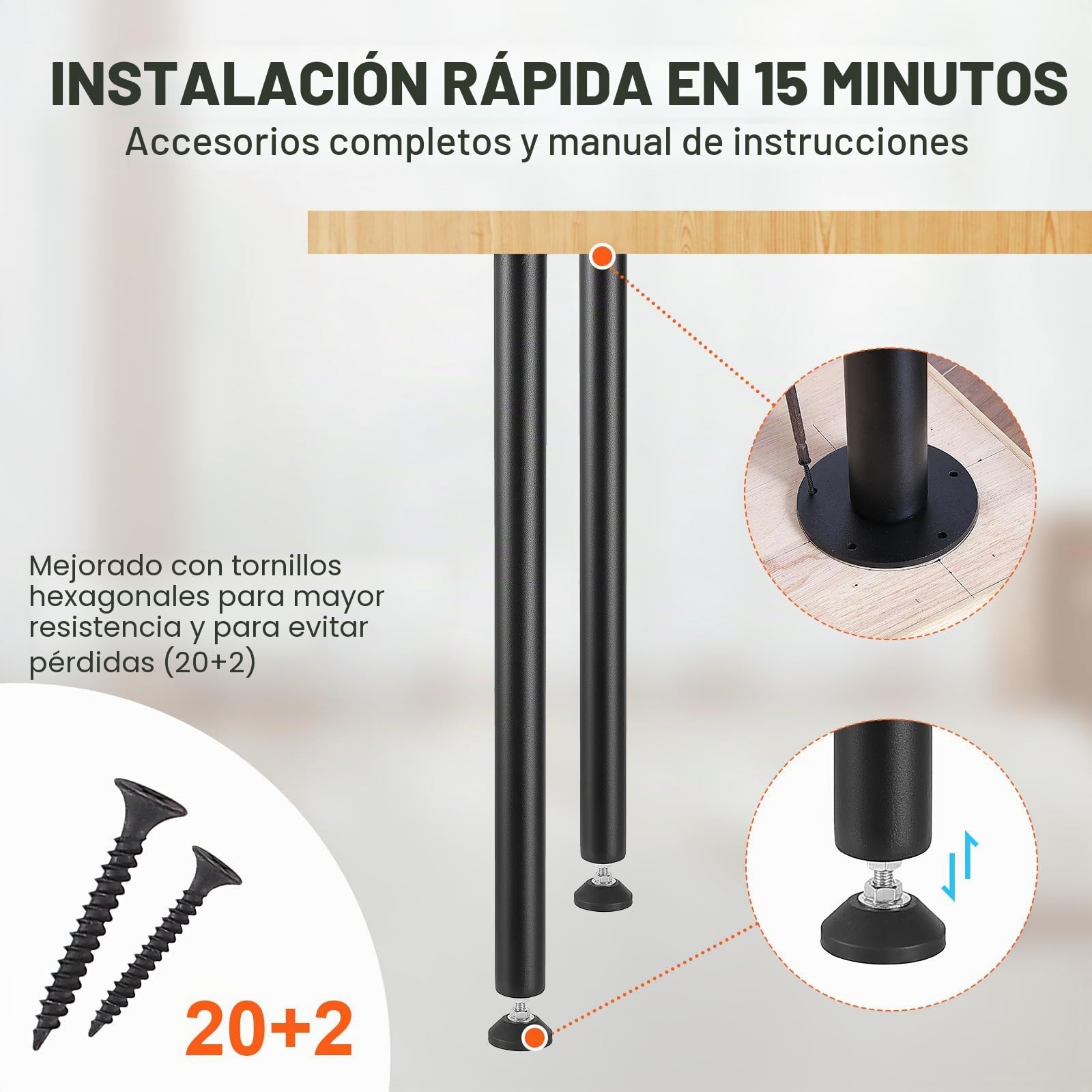 VEVOR Patas de Mesa 4 Piezas Patas de Escritorio Ajustables 762 mm Capacidad de Carga 544kg de Acero Sólido Instalación Rápida Patas Resistentes de Muebles para Bricolaje Hogar Oficina Comedor, Negro