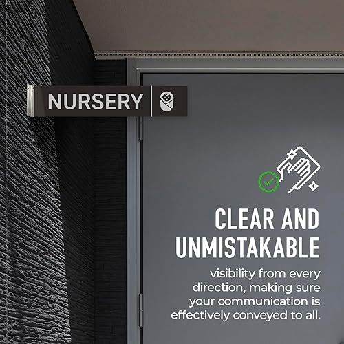Miniatura 10 de Letrero de proyección para guardería, doble cara, 2x10 pulgadas, ACM, con accesorio negro satinado de níquel cepillado, fabricado en Estados Unidos