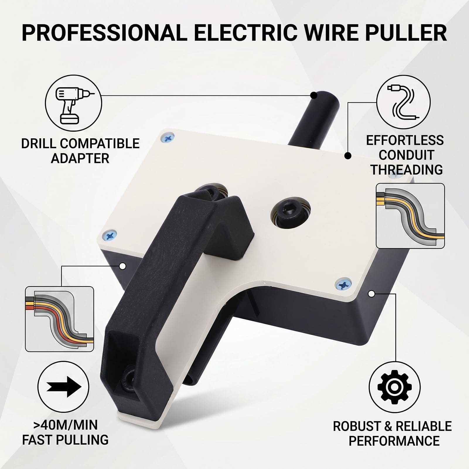 Focket Strumento Efficiente per Tirare Cavi, Estrattore di Cavi Professionale per Elettricisti con Filettatura Automatica Alimentata da Trapano per Progetti di Condotti Stretti