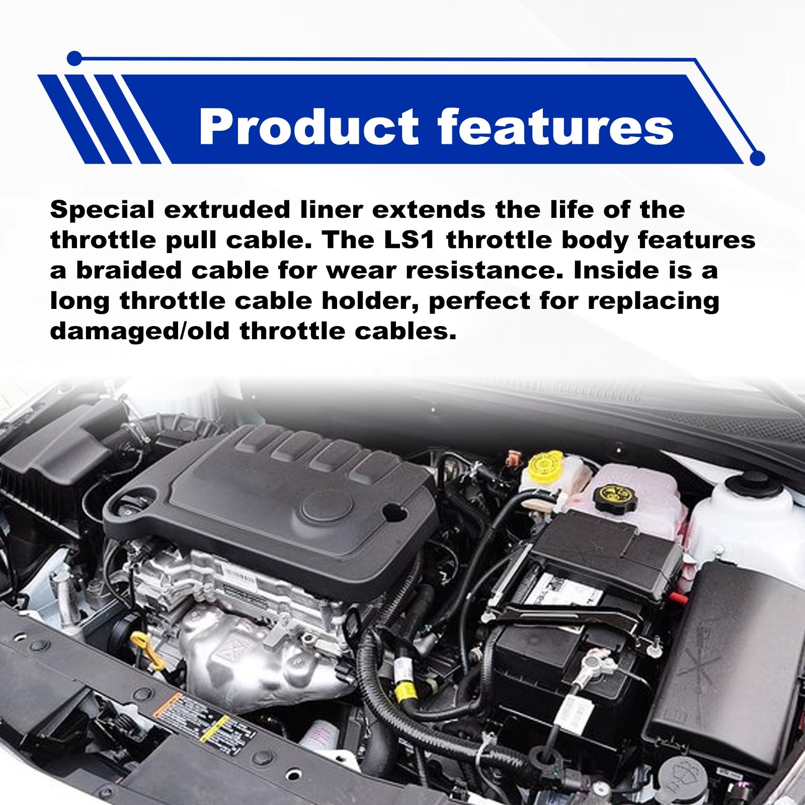 Kit de câble d'accélérateur LS de 91,4 cm en acier inoxydable tressé compatible avec moteur Chevrolet/Chevy LS1 97-07 4,8 L 5,3 L 5,7 L 6,0 L
