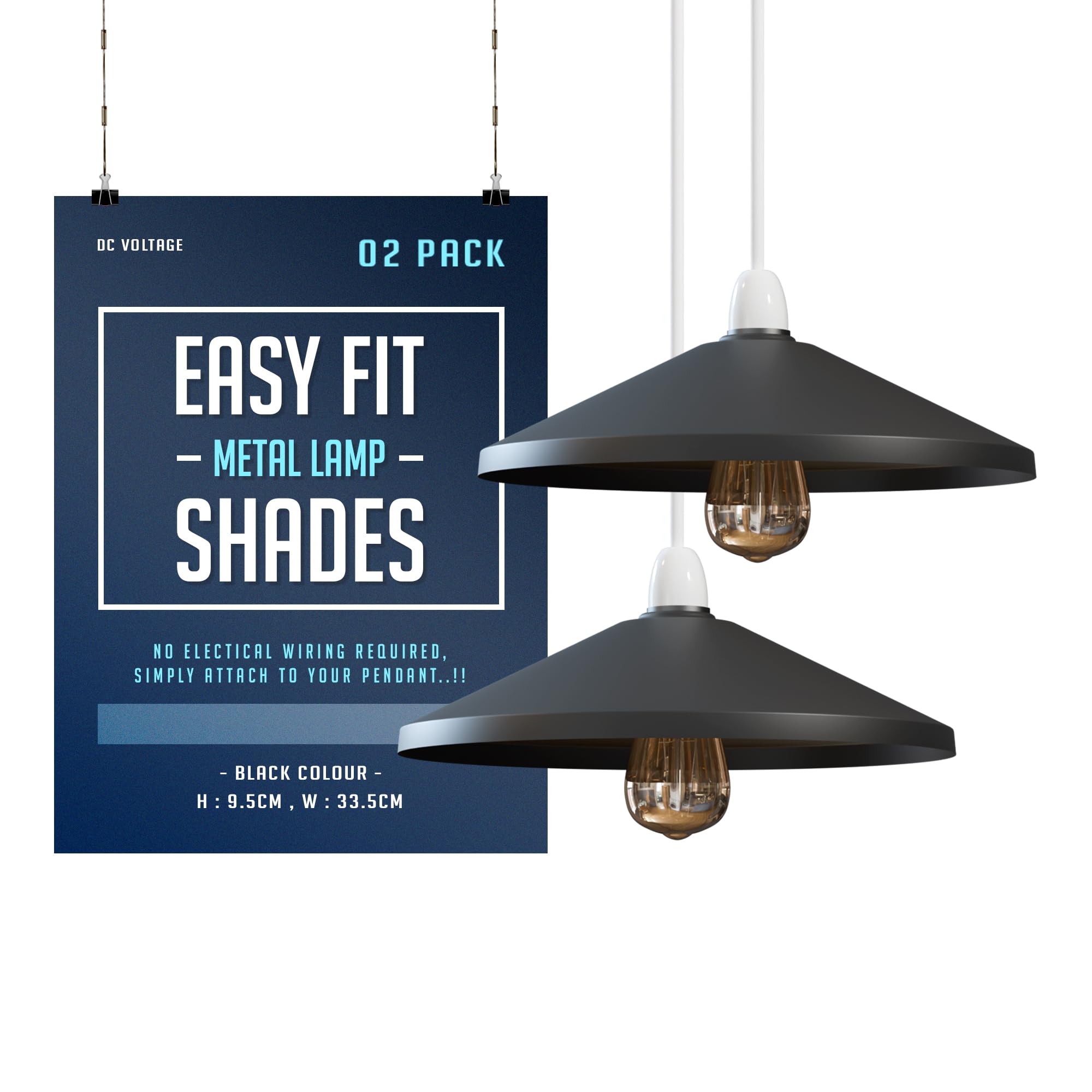 DC VOLTAGE Black Ceiling Light Shade 33.5CM Metal lamp Shade Pendant Lighting Ceiling Light Shade,Hanging Fitting Light & Industrial Lamp for Indoor Pendant Kitchen Easyfit lamp Shade