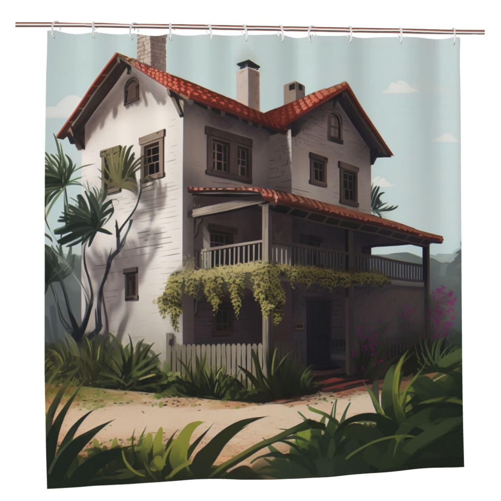 BWWHCCTI farmhouse Printed Shower Curtain With 12 Plastic Hooks Opaque Quick Drying Waterproof Shower Curtains Sets For Bathroom 183x183 CM