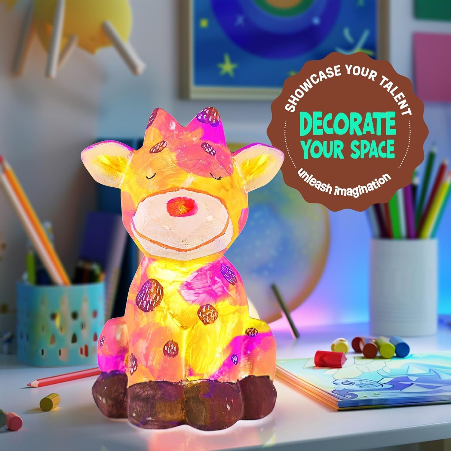 WTOPAVTN Paint Your Own Lamp kit - DIY Painting Kit, Painting Kit Arts & Crafts for Kids Ages 8-12, Art Supplies Birthday Easter Party Holiday Gift, Girls Boy Gift Ages 3 4 5 6 7 8 9 10 11 12+ (Cow)