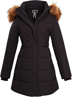 Ladies long padded coat with fur hood Clearance