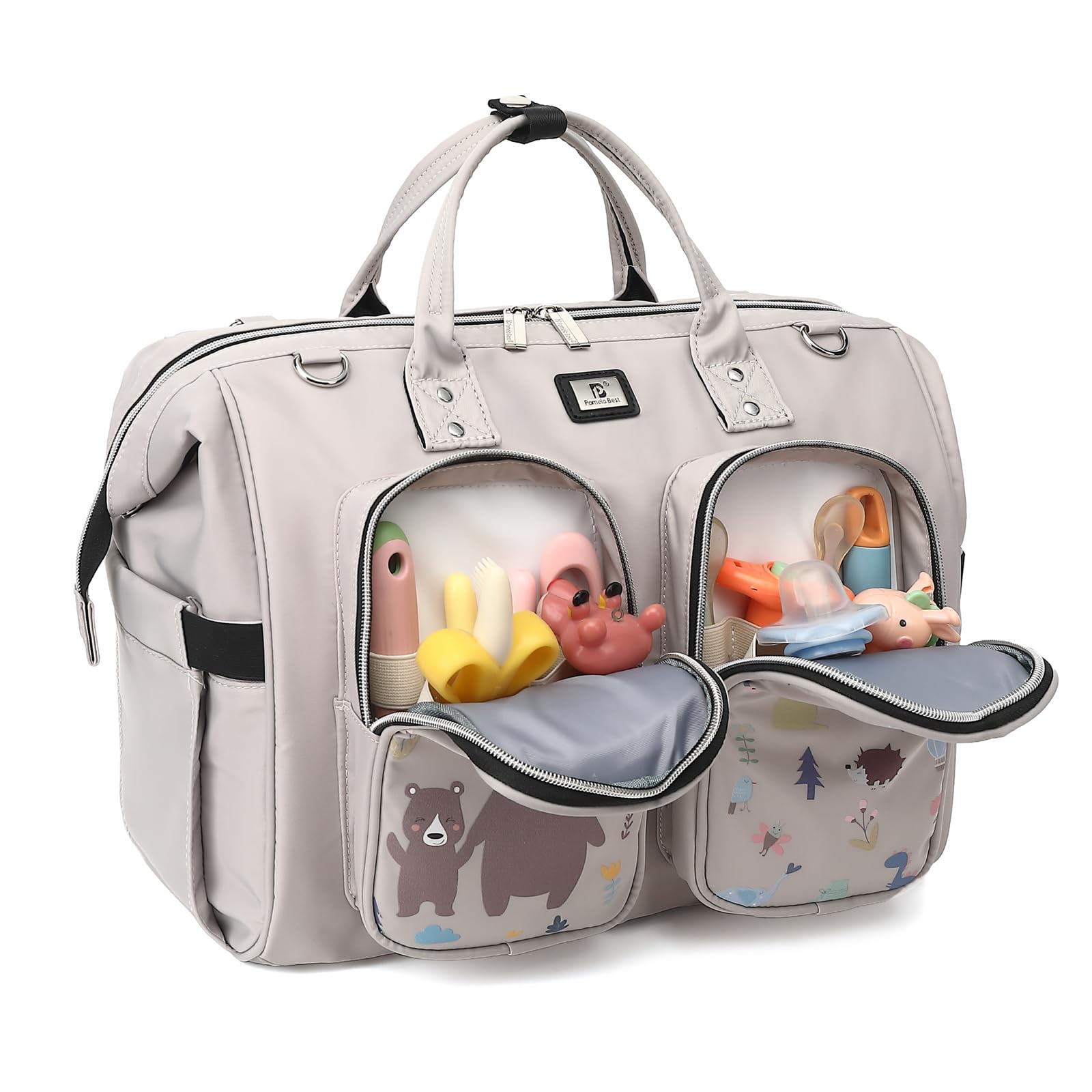 Borsa a Tracolla per Pannolini Grande Capacità in Oxford Impermeabile, Borsa Fasciatoio per Neonato per Bambine e Ragazzi, con 2 Ganci per Passeggino e 1 Fasciatoio