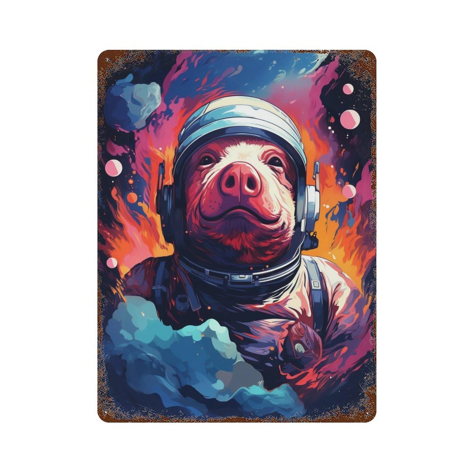 Pig Astronaut in Space-9 Decorative Tin Sign 15.7"x11.8", Rustic Home Decor for Cafe, Home Bar And Lounge Decor