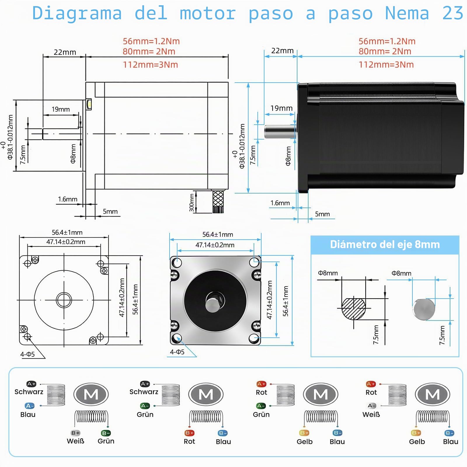 Juego de motor paso a paso Nema 23 con 3 piezas Nema23 57 mm Motor paso a paso 3Nm y controlador DM556 y 1 fuente de alimentación 350 W 24 V y tarjeta de control Mach3 CNC para máquina de grabado
