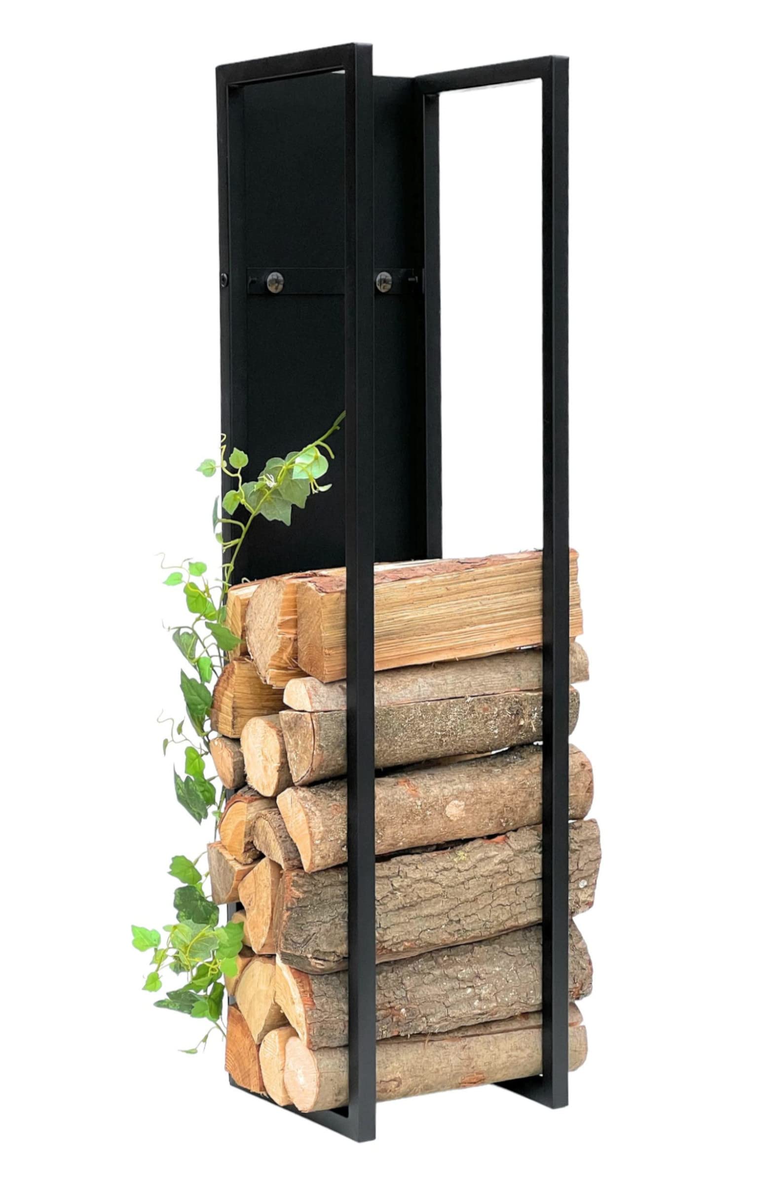 DanDiBo Scaffale per legna da ardere interno in metallo nero, supporto per legna da ardere, 100 cm, con parete posteriore sospesa a parete 96357, cestino per legno per caminetto, mensola in legno