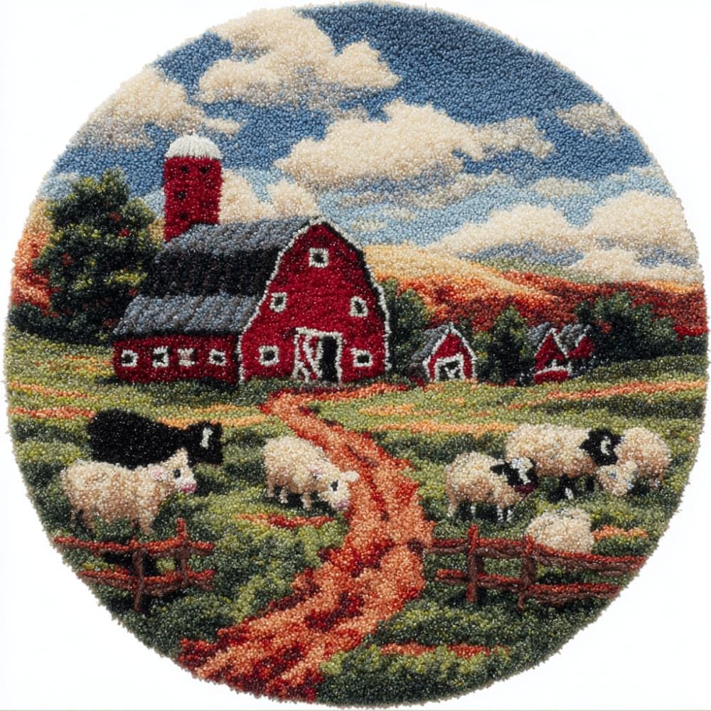 Round Latch Hook Rug Kits Farm For Adults And Starter 50*50Cm
