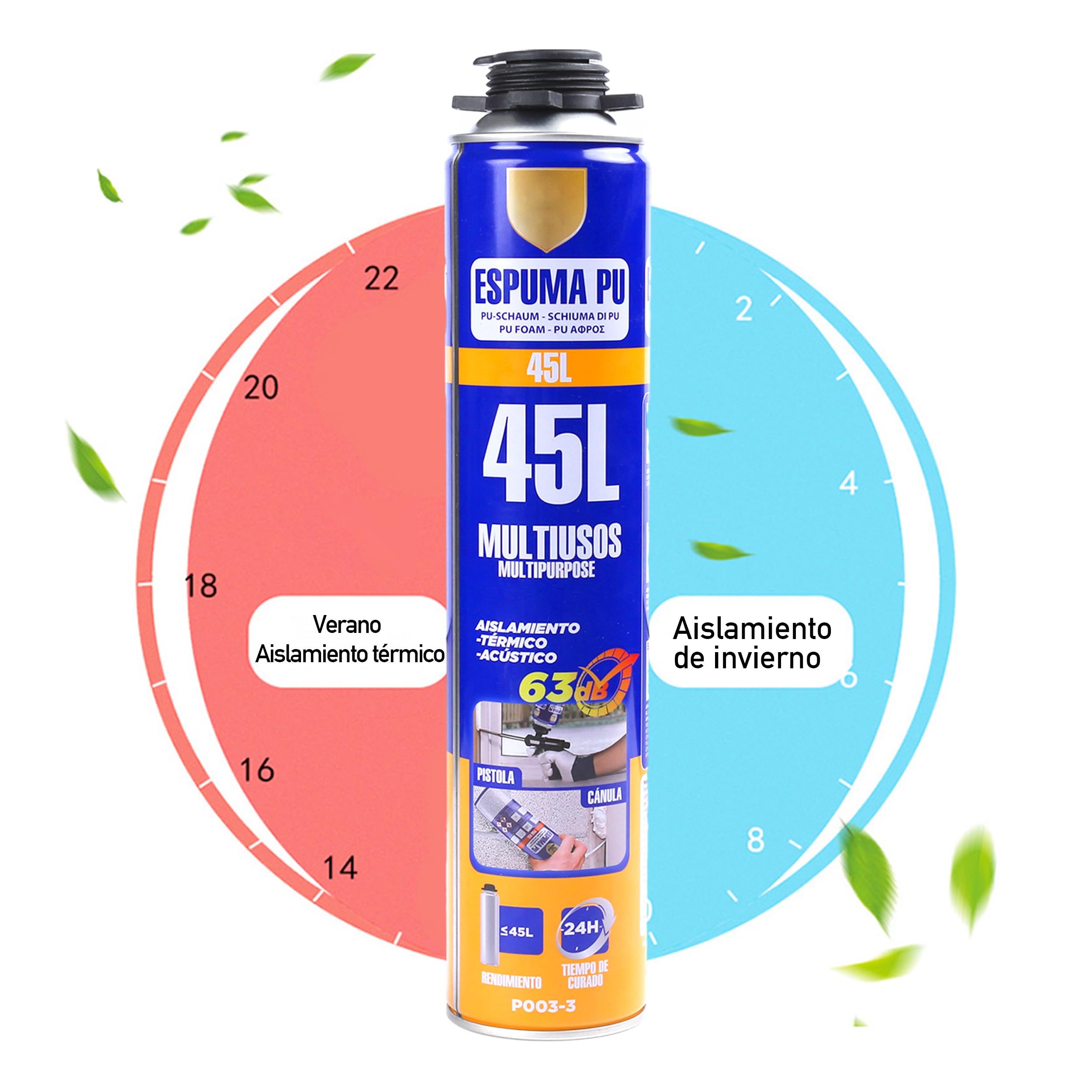 Espuma de Poliuretano 750ml con Cánula – Aislamiento Térmico y Acústico – Expansiva y de Secado Rápido – Para Construcción, Sellado y Reparación de Grietas, Pack de 12 unidades