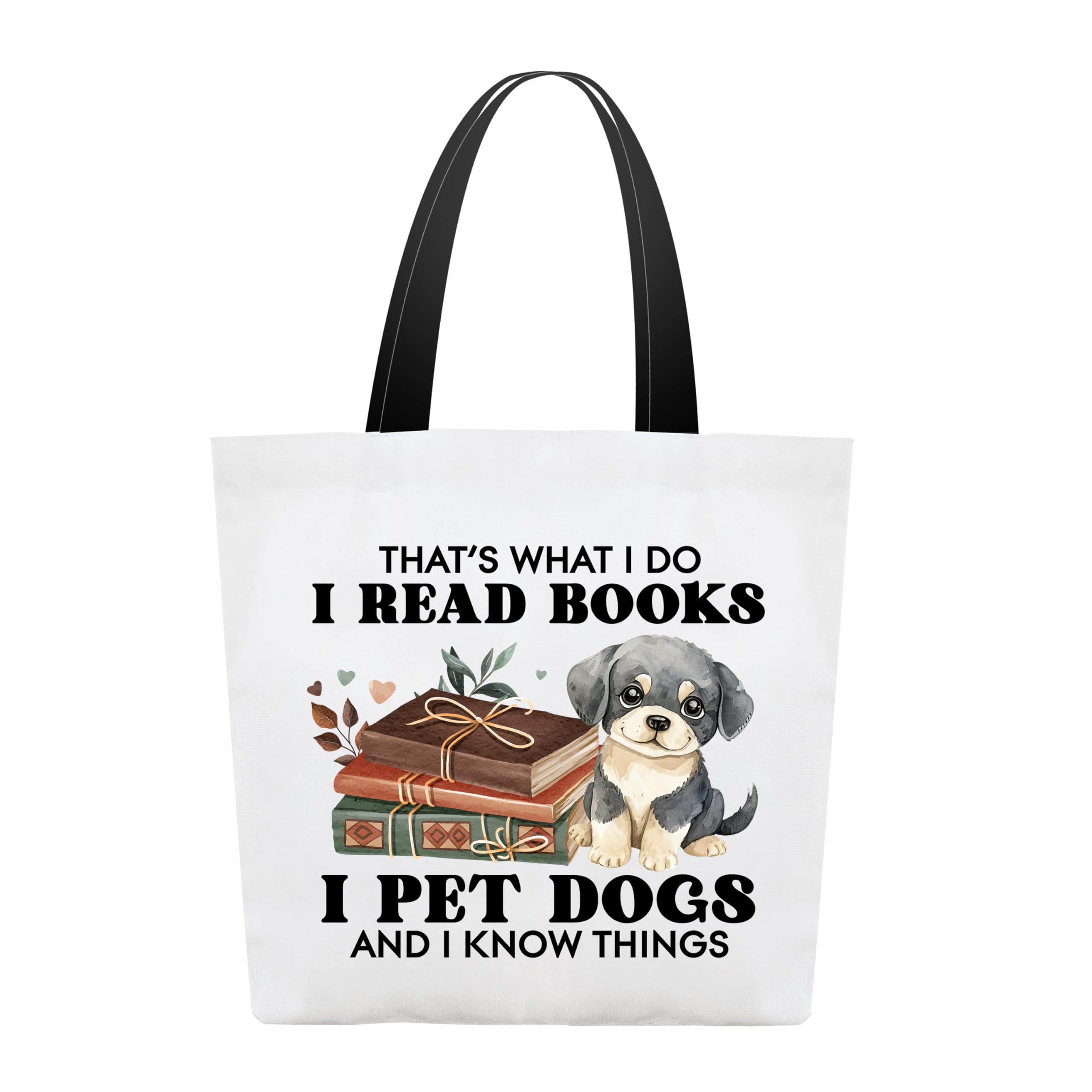Canvas Book Tote Bag For Women, Books And Dogs Shoulder Bag, Bookish Gifts For Women Bookworm Librarian Reader Book Lover Dog Lover Dog Mom, Inspirational Grocery Bag For Work Travel Study -35