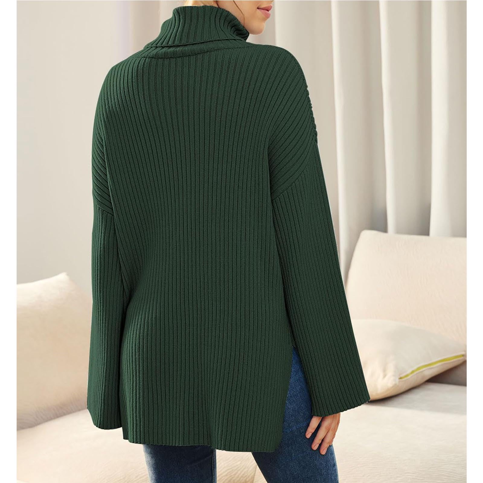 Greabuy Maglione a collo alto oversize alla moda da donna maglione a costine felpa per donna maglione casual camicie da donna maglioni da donna felpe leggere in maglia, blu navy, XXL