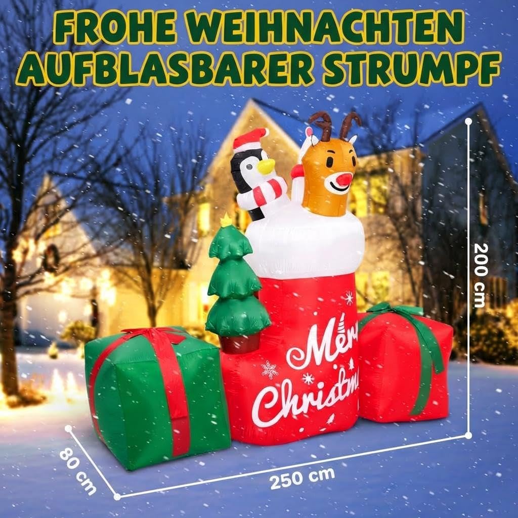 Garvee 8ft Aufblasbare Weihnachtsdekoration für draußen – Beleuchtetes Tier in Weihnachtssocke mit Geschenkbox – LED-Beleuchtung – Perfekt für Garten & Hof – Christmas Socks Animal Inflatable Model