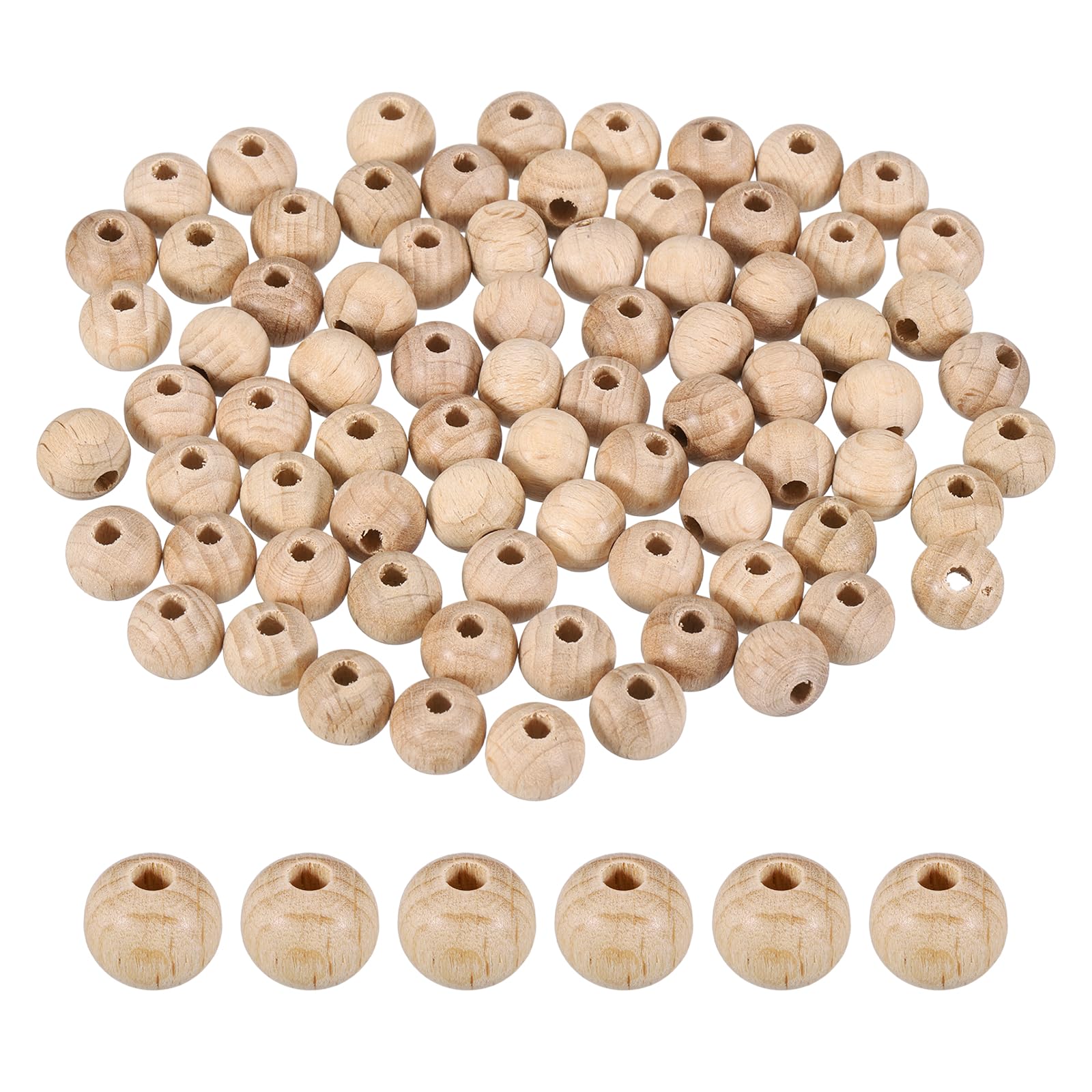 sourcing map 100 Pcs 10mm Wood Beads, Pure Natural Round Wooden Beads — image 1