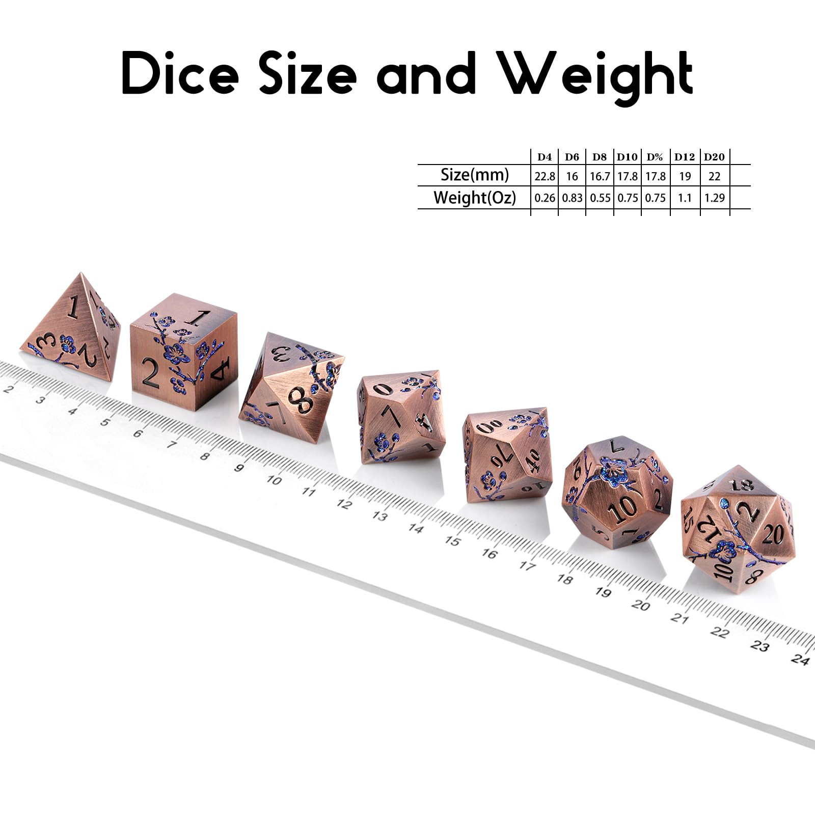 Metal Dice, 7 PCS Heavy Solid Metallic Flower DND Dice Set with Grogeous Gift Case for D&D Dungeons and Dragon Tabletop Game (Ancient Copper)