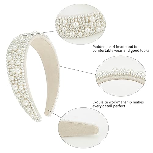 Miniatura 6 de Jaciya Diademas de perlas para mujer, diadema ancha con cuentas, diadema de perlas blancas, accesorios para el cabello, diademas de moda para mujer