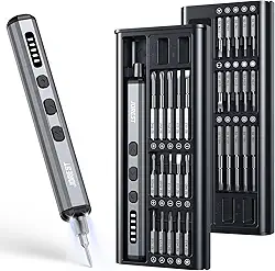JOREST Mini chave de fenda elétrica, conjunto de precisão com brocas magnéticas 38 em 1, 5 configurações de torque, luz LED, kit de ferramentas de reparo para iPhones, laptop, drone, console de jogos