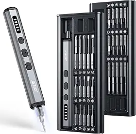 JOREST Mini chave de fenda elétrica, conjunto de precisão com brocas magnéticas 38 em 1, 5 configurações de torque, luz LED, kit de ferramentas de reparo para iPhones, laptop, drone, console de jogos