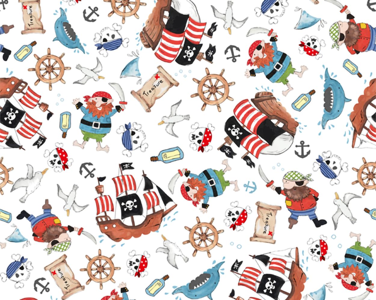 Allover Chintz Funtime Pirates 9 x 13.5 Inch Overglaze Ceramic Decal Sheet