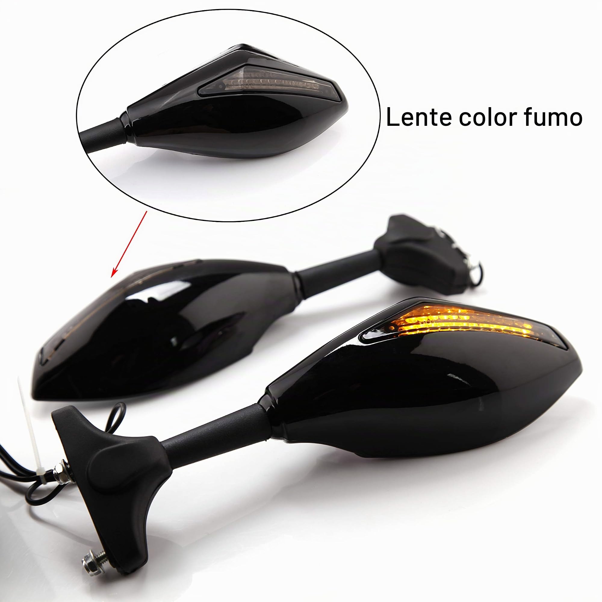 Specchi Retrovisori per Moto Specchi con Indicatore di Direzione a Led Indicatore Integrato per Bici da Corsa CBR GSXR YZF Sportbike(Nero Lucido + Lente Fumo)