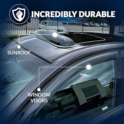 Miniatura 2 de tuningpros WSV2735Sunroof moonroof y out-side Mount 2.0mm Ventana Visera deflector Lluvia Guardia oscuro humo 5-pc Set