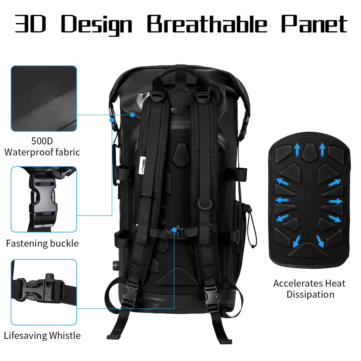 Sac à dos étanche 25 L pour homme et femme – Sac à dos flottant pour kayak, rafting, bateau, plage (noir)