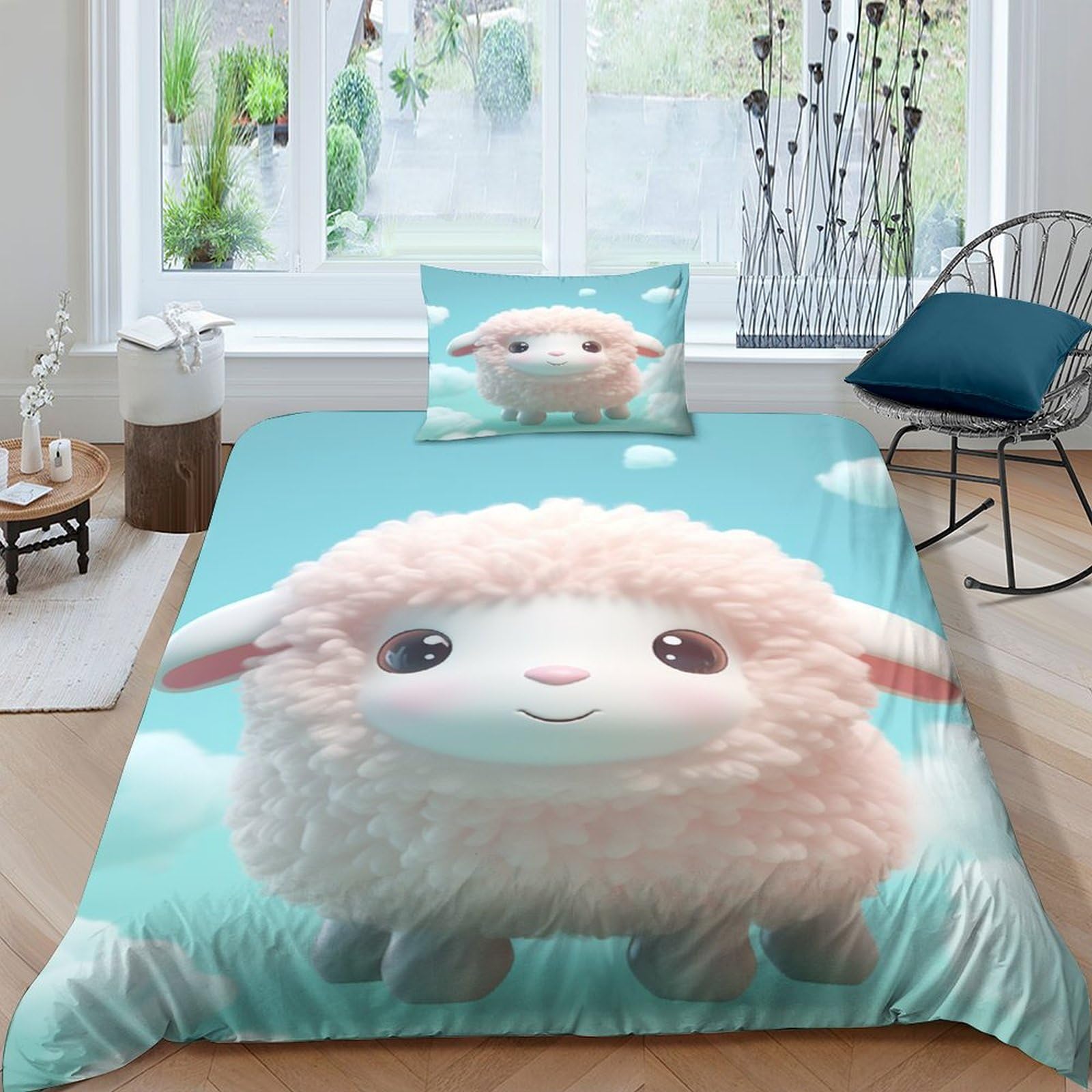 Housse de couette alpaga 3D en microfibre lit simple 135x200cm avec taies
