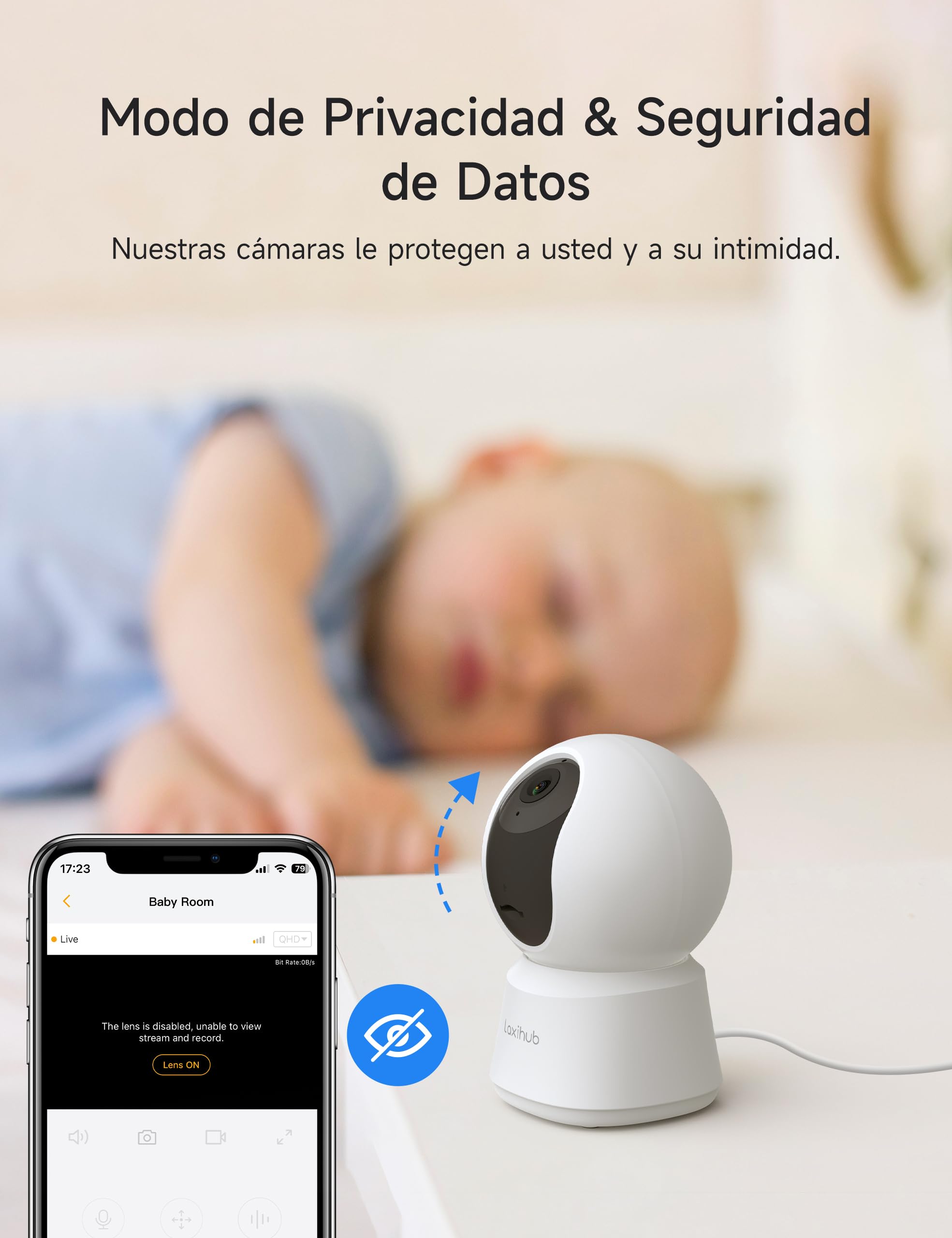 LAXIHUB 5MP Cámara Vigilancia WiFi Interior, 2,4/5GHz Cámara Vigilancia Domicilio WiFi, Cámara para Perros PTZ 355°, Audio Bidireccional, IP Cámara para Mascotas Compatible con Alexa
