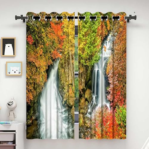 Cortinas naranjas para sala elegantes modernas, cortina de puerta aislada con hojas de arce paisajístico para comedor, 55 pulgadas de ancho por 45