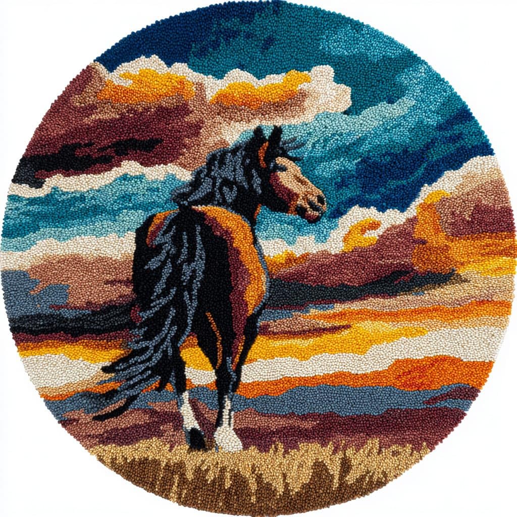 AMBATTERY Round Shape Latch Hook Kits Rug,Animal Horse