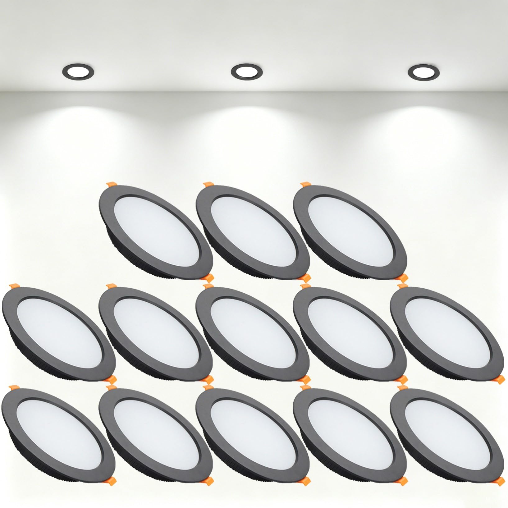 VOGHMOLD 18W Ultra Slim LED Downlight Recessed Ceiling Light 5 inch, 6000K Spot Lights Black Aluminum Trim, Cut Φ150-160mm, AC110-240V Panel Lighting for Office Hallway Closet, 13 Pack