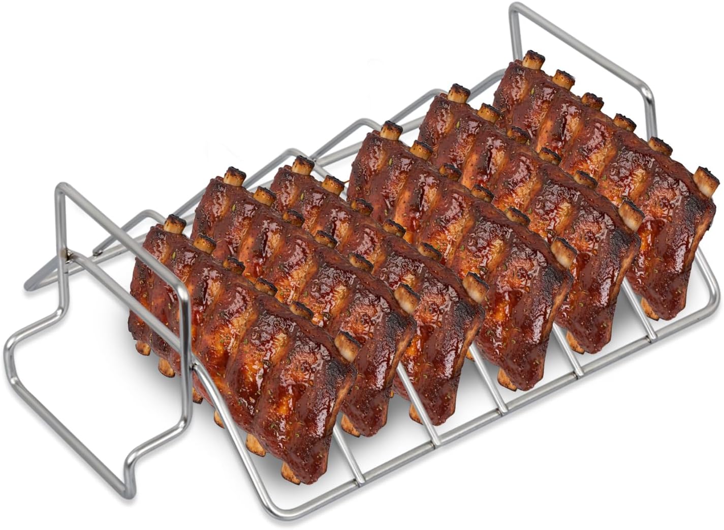 Burly grill Rib Rack for Big Green Egg, Stainless Steel BBQ Rib Racks for Grilling and Smoking Dual-Purpose Turkey Roaster Rack for Pit Boss, BGE and Kamado Joe, Holds Up to 6 Racks of Ribs