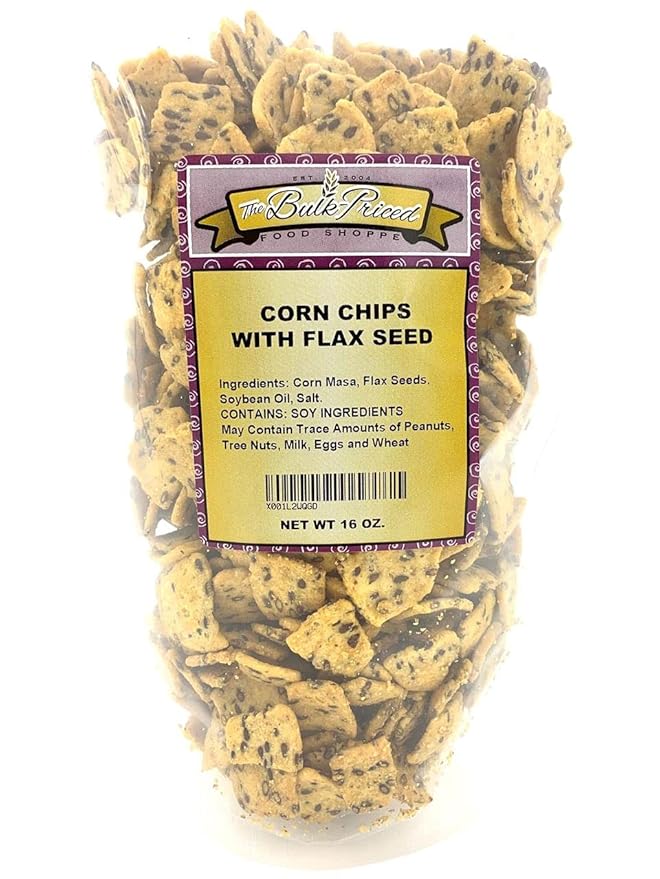 Corn Chips with Flax Seed, Healthy Snacks, Bulk Size (1 lb. Resealable