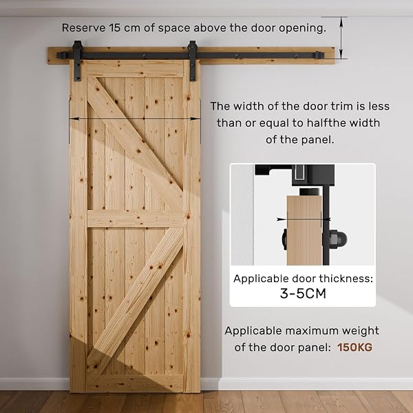 WOLFBIRD 200CM/6.6FT Hardware de puerta corredera Kit puerta corredera riel para sistema de hardware de puerta soltera - 4