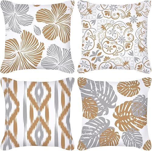 Willing Life Juego de 4 fundas de almohada impermeables de 18 x 18 pulgadas, fundas decorativas de estilo bohemio floral para exteriores, funda de