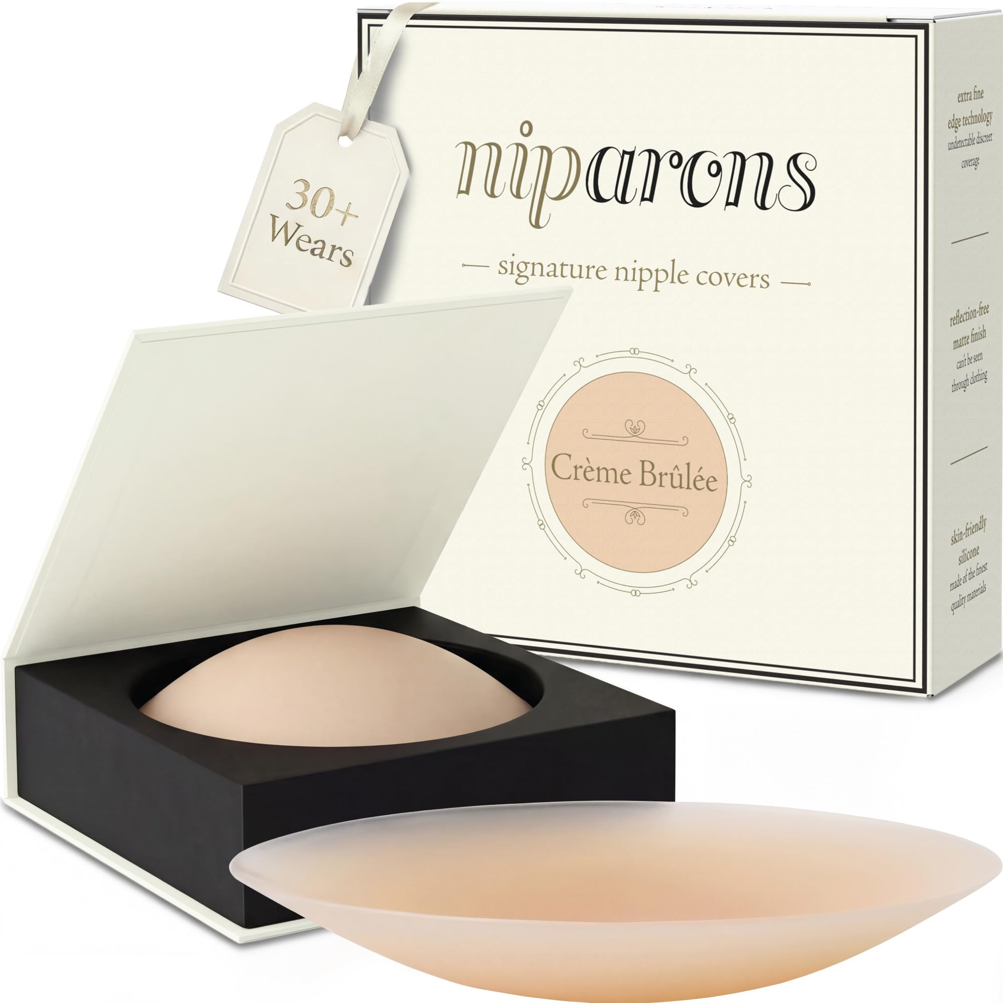 Niparons Women's Crème Brûlée Signature Nipple Covers (7.6Cm) - Refined 2026 Design, Invisible Finish, Enhanced-Coverage Centre, Ultra-Thin Edges, Reusable Adhesive Silicone Pasties (Crème Brûlée)