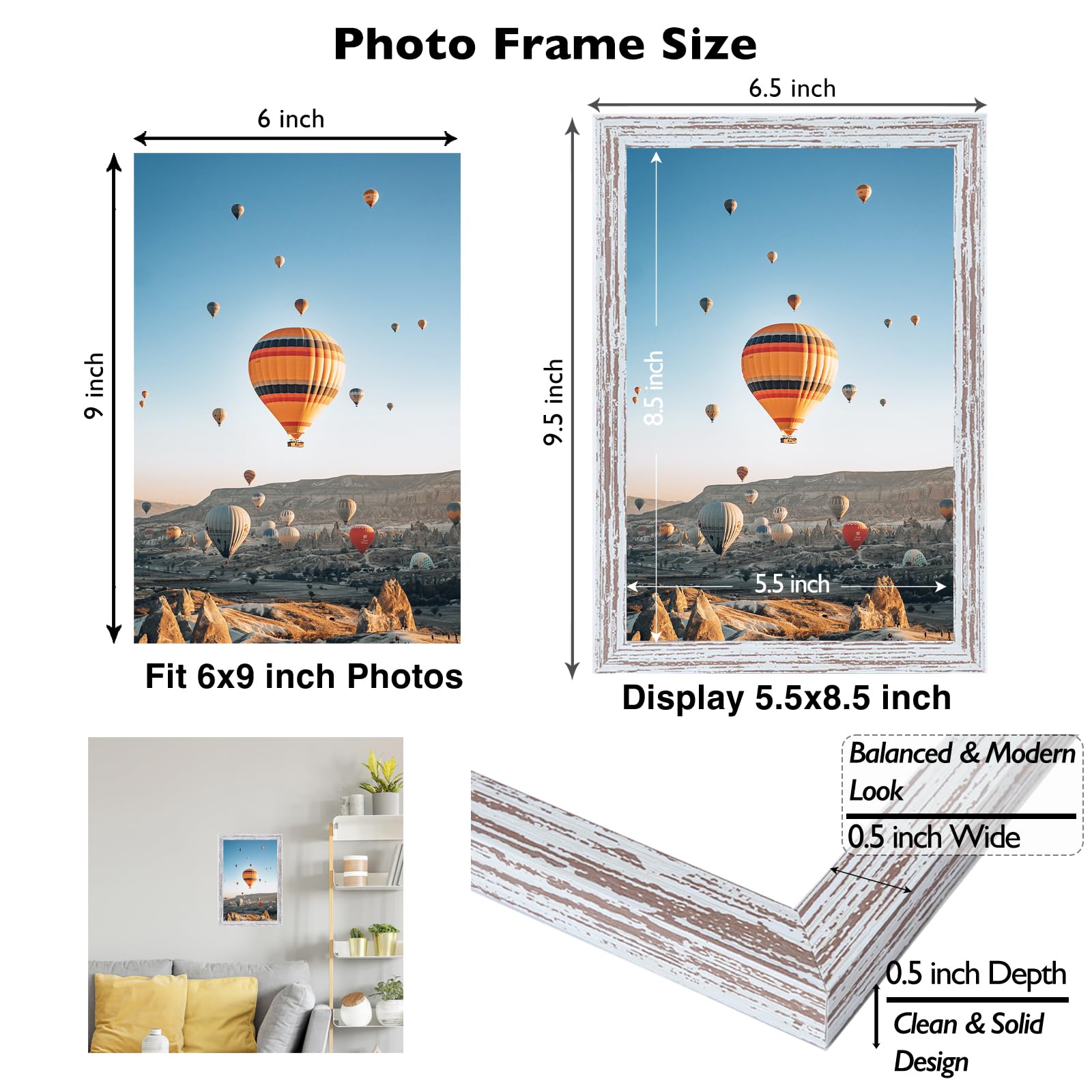 Amazon.com - JCJMY 6x9 Picture Frame Rustic White for Wall Hanging