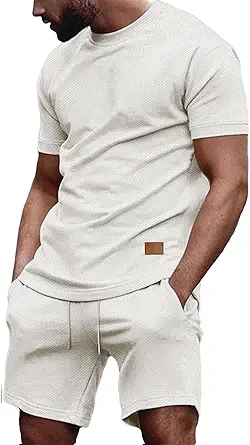 Vssjavun Men's Track Suits 2 Piece Outfits Casual Short Sleeve Shirt and Shorts Set Sweatsuit Summer Tracksuit