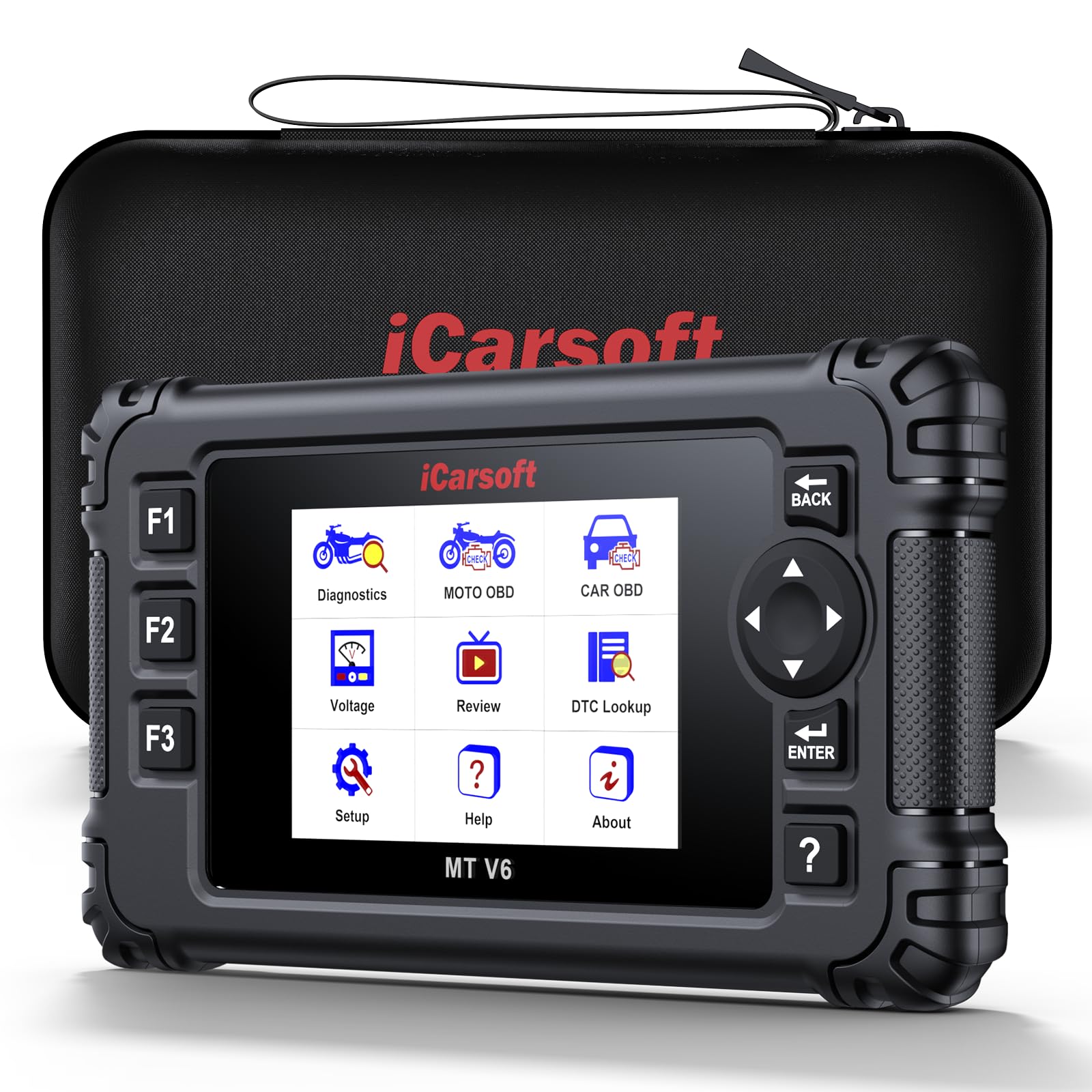 iCarsoft MT V6 para Honda Moto, Herramienta de Diagnosis de Sistema Completo, 7 Servicios, Lector de códigos de Motor con Vin automático, Prueba de batería y actualización de por Vida.