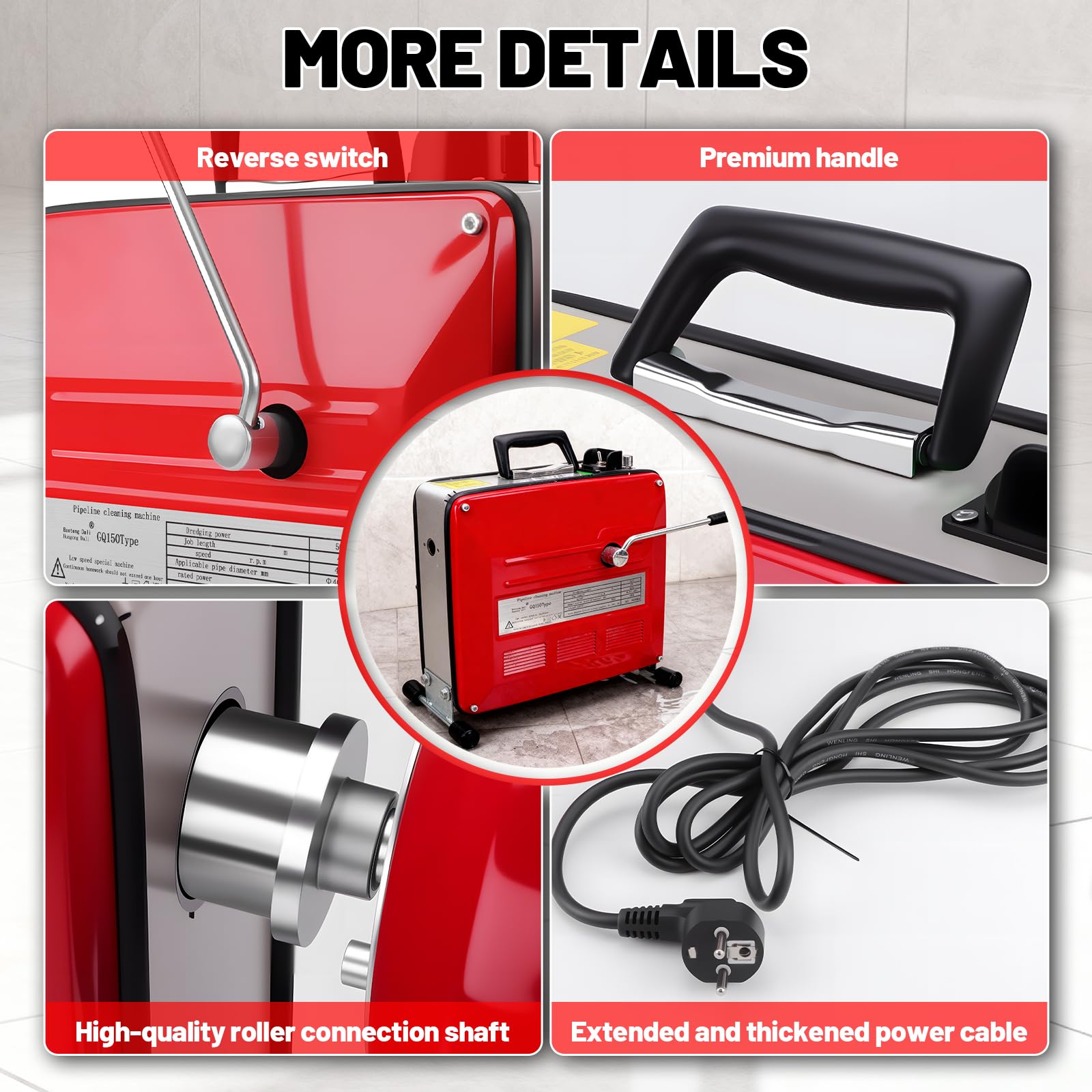 KAOLALI 500W Macchina Sturatubi Elettrica,ulitore Elettrico di Scarico Tubo | 400 Giri/Min,con 6 Taglierine e 20M Molle,Pulitrice per Tubi di Scarico per Pulizia Fognature Docce Bagni Cucine