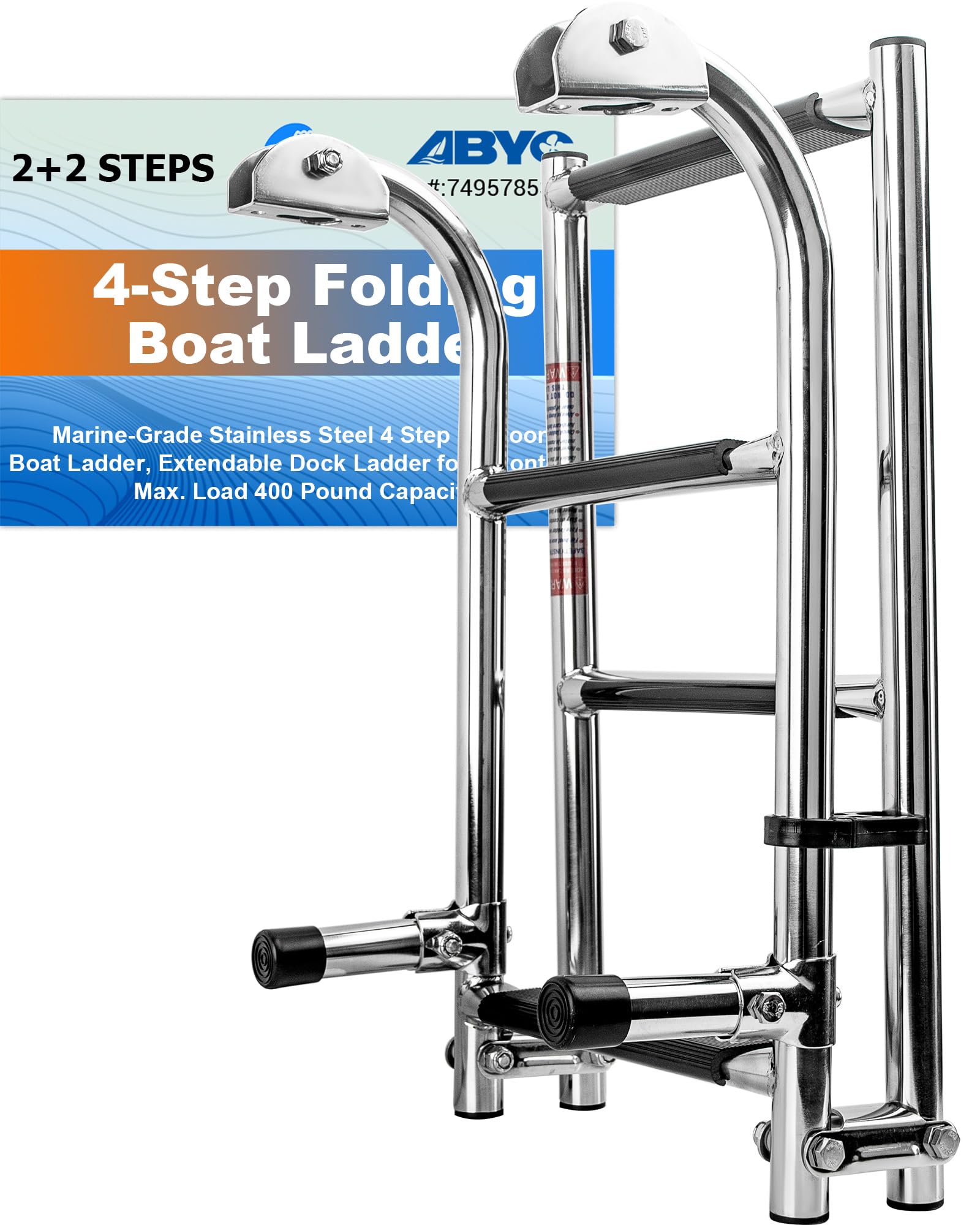 Mojiate Folding 3 Steps Boat Ladder Stainless Steel Marine Pontoon 2+1 Step for Marine Boat Yacht