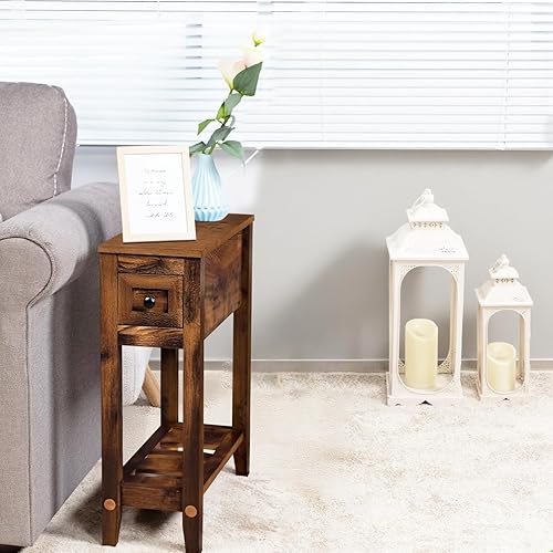 Miniatura 2 de Mesa auxiliar con cargador, mesa auxiliar de cereza con parte superior móvil y estación de carga, mesa auxiliar estrecha con armario de