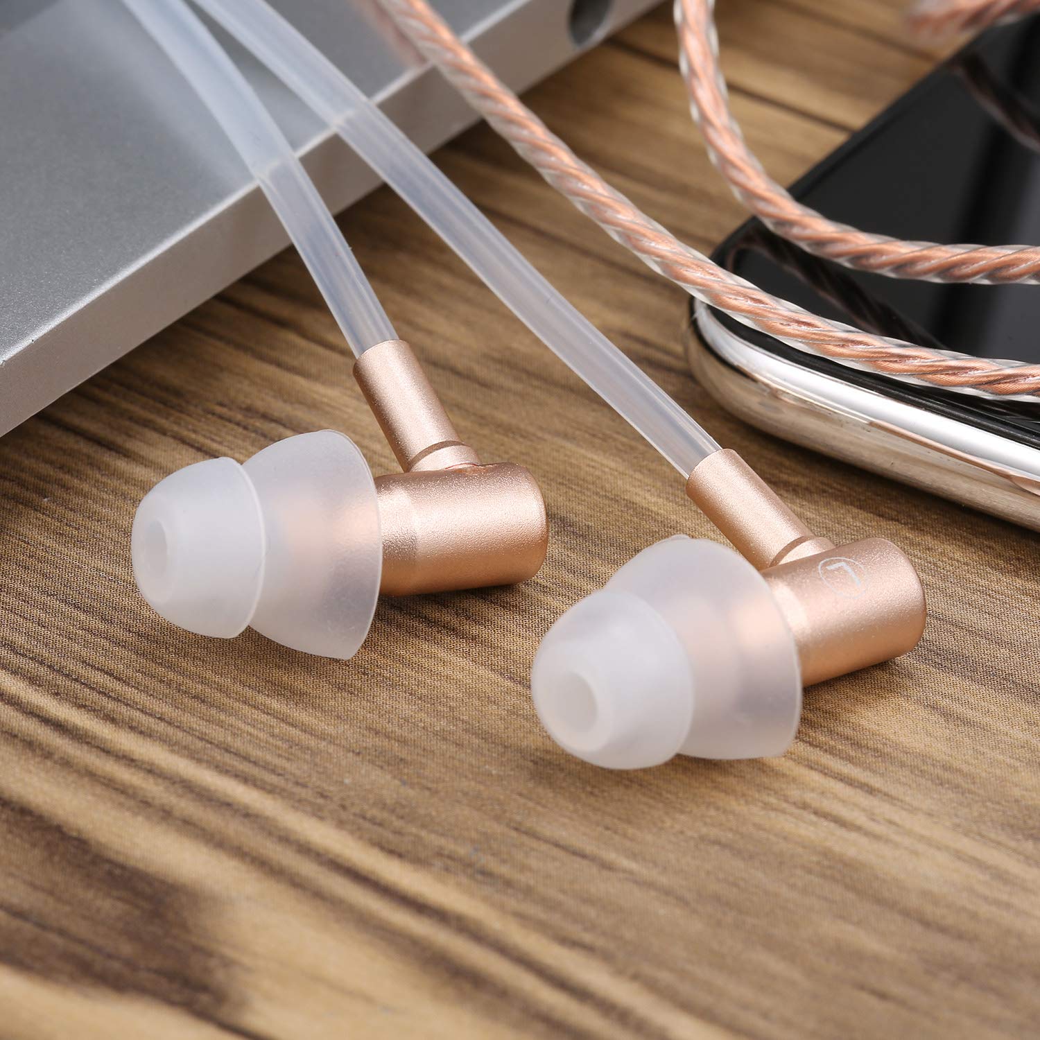 Docooler - Auricolari con tubo d'aria anti-radiazione in-ear senza emf, con microfono e controllo del volume, compatibile con dispositivi intelligenti
