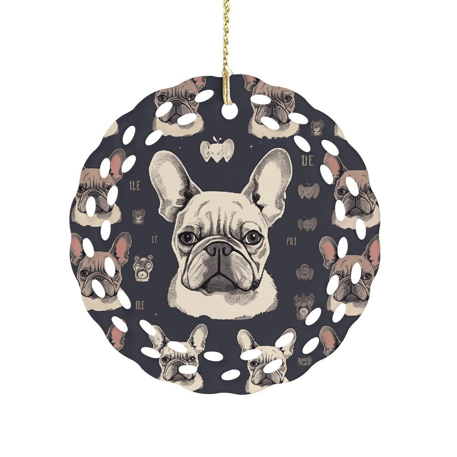Btcowzrv Style I Love French Bulldog Ceramic Ornament,Round Ornaments With Hole Easy To Hang,Hanging Ornament For Wedding Party Home Window Garden Christmas Day Decor
