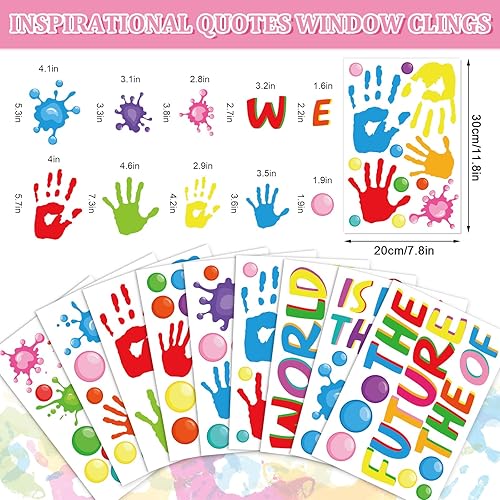 Miniatura 5 de AnyDesign 113 calcomanías inspiradoras para ventana, impresiones coloridas de manos para el regreso a la escuela, refranes positivos, calcomanías