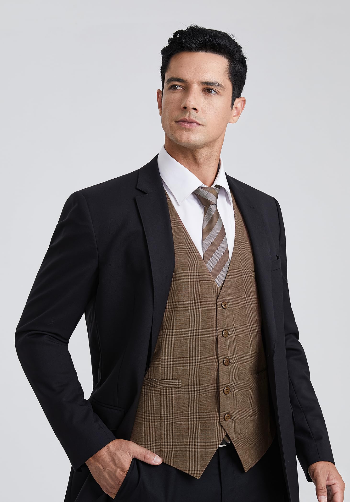 HISDERN Chalecos de Cuadros para Hombre de Vestir Chaleco Traje Escoces de Algodón Clásico Formal Elegantes de Fiesta Boda Con Bolsillos
