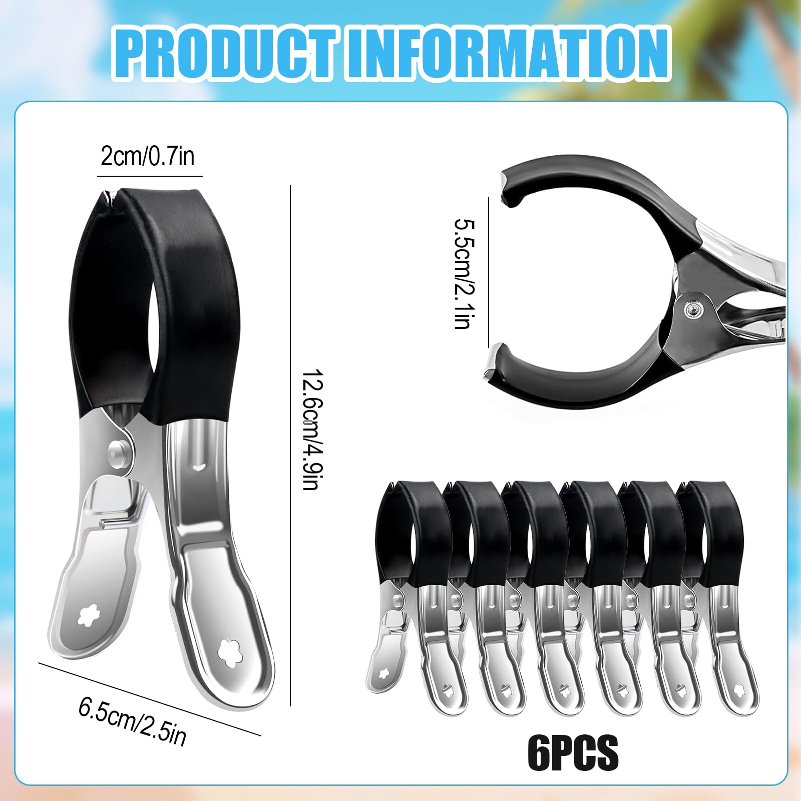 Lot 6 Pinces à Serviettes Géantes Acier Inoxydable - Pinces Antidérapantes Pour Chaise Longue Plage Et Serviettes