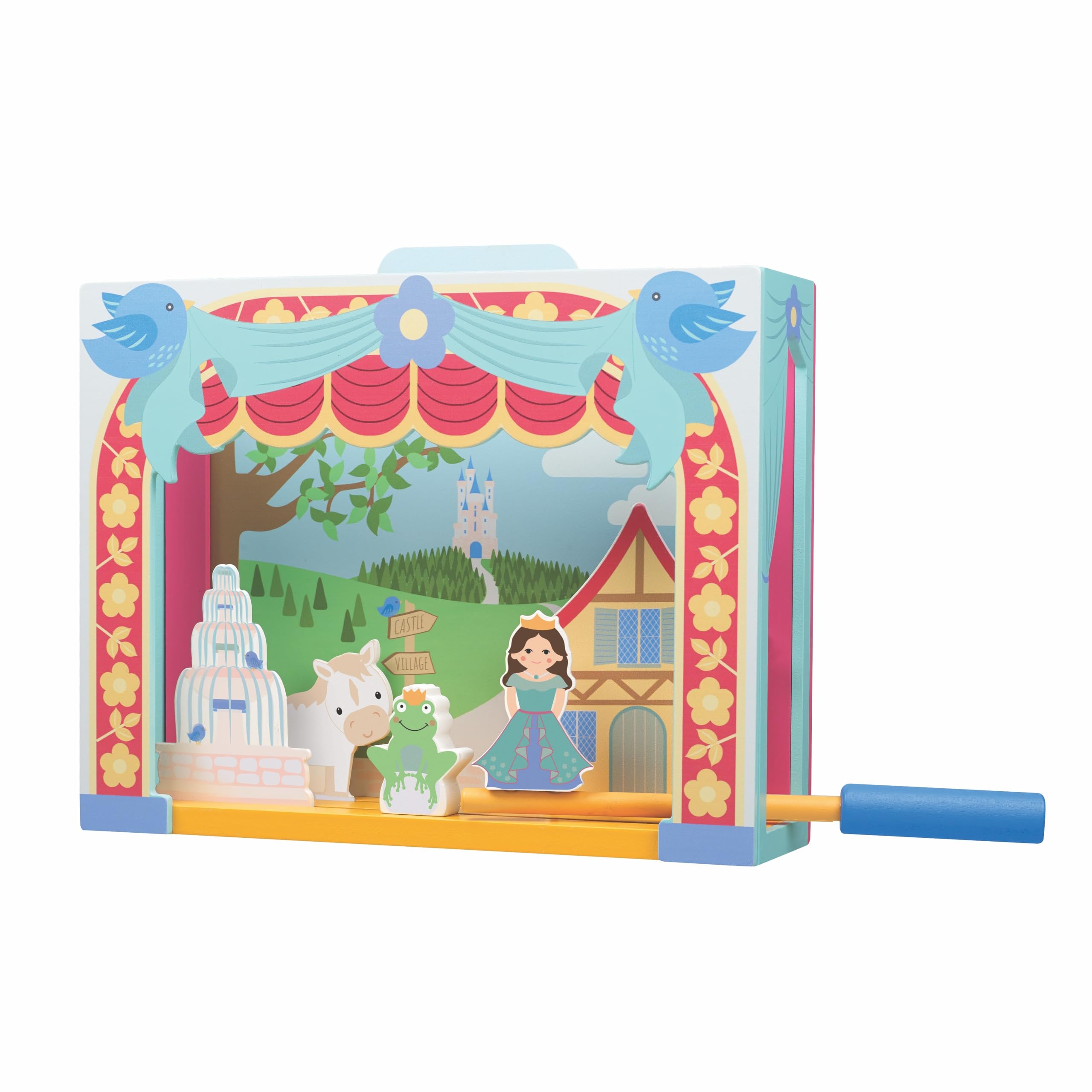 Wooden Tabletop Theatre Set, Fairytale Stage with Characters, Interactive Puppet Show Theatre with Storage Drawer