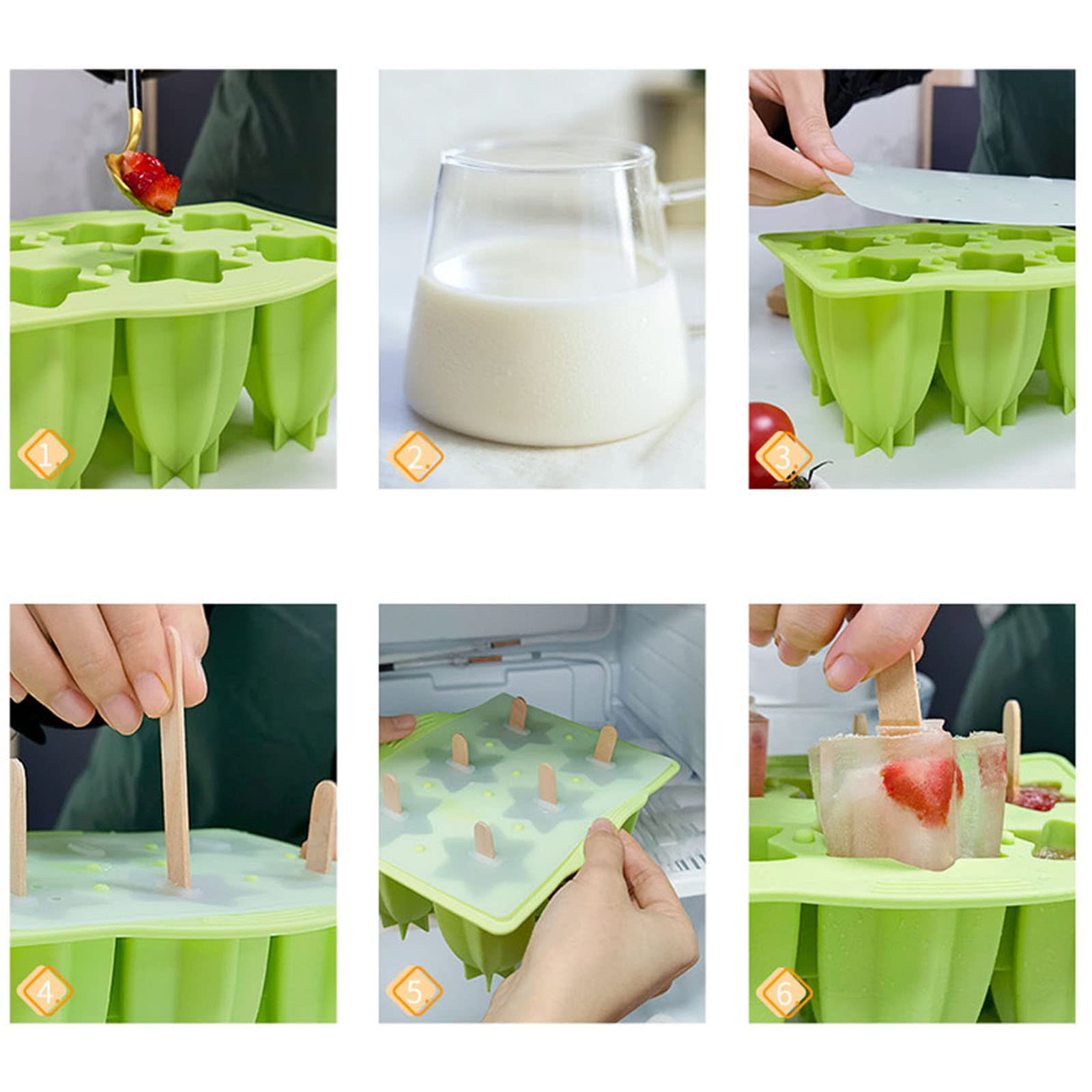 Molde for helado de 6 celdas for paletas hielo, moldes for, utensilios cocina, accesorios(Yellow)