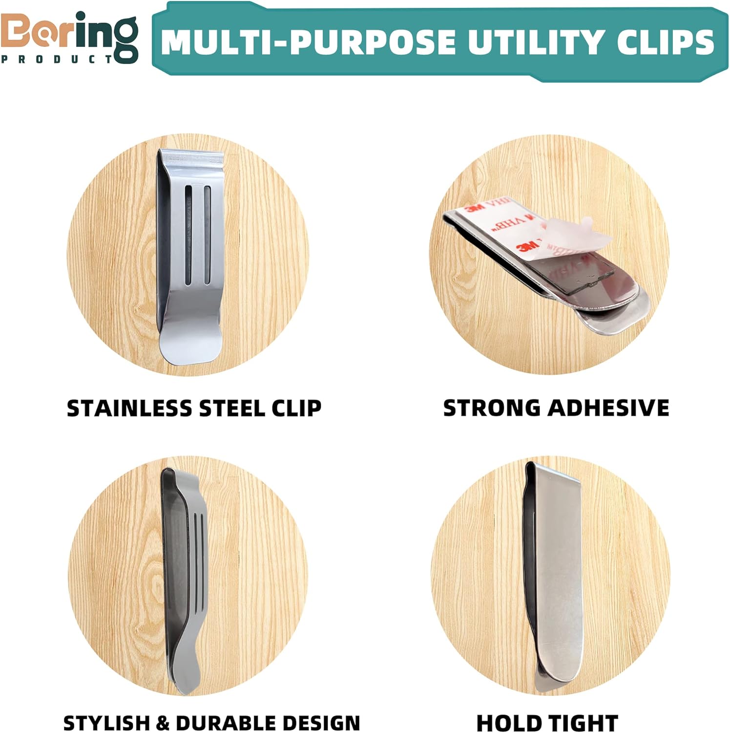 Extra Large Attachable Pocket Clip for Smartphones Tablet GPS Walkie-Talkie Hip Clip 2 Pack Phone Clip for Belt Holster Stainless Steel Adhesive - Image 3